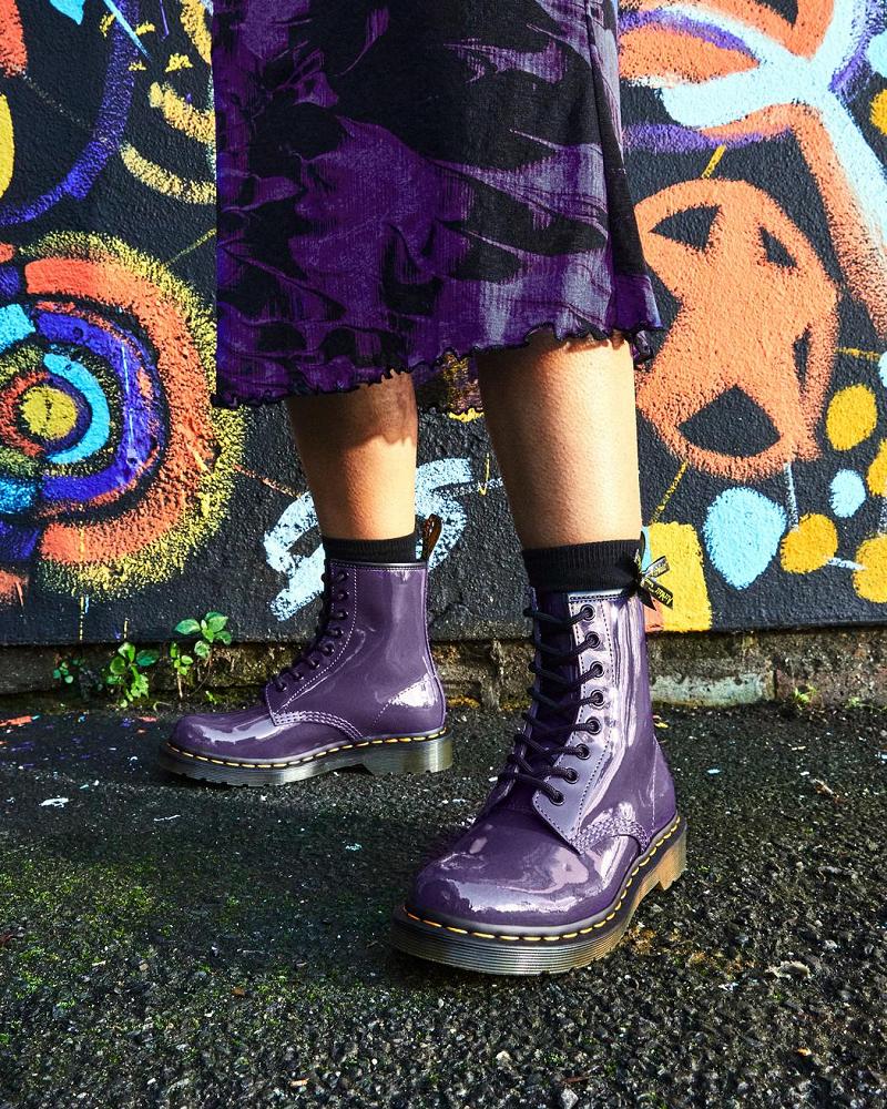 Women's Dr Martens 1460 Patent Leather Lace Up Boots Purple | AU 196NWY